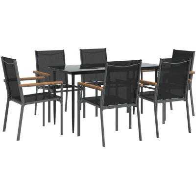 Image of vidaXL 7 Piece Garden Dining Set Black Textilene and Steel