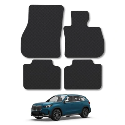 Image of 5mm Rubber Car Mats Compatible With BMW X1 (2022+) Tailored Fit Floor Liner Set Accessory Black Custom 4 Pieces Anti Slip Backing, Heavy Duty &amp; Waterproof, Easy Clean