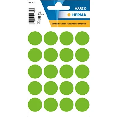Image of HERMA Dot Stickers Light Green, 100 Labels, Ø 19 mm, 20 Labels per Sheet, Self Adhesive Round Colour Stickers, Blank Marking Dots, Sticky Circle for Color Coding Calendar
