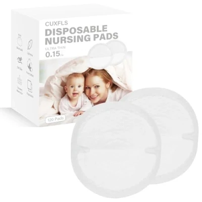 Image of Disposable Nursing Pads Soft and Super Absorbent, Breastfeeding for Leaking Milk Nipple Thin &amp; Dry Breast with Leak Proof Design 120Count(White)