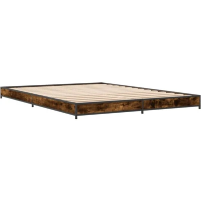 Image of vidaXL Engineered Wood and Metal Bed Frame Smoked Oak, Small Double 120x190 cm, with Plywood Slats, Modern Bedroom Furniture