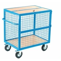 Image of Security Trolley; Lockable Lid &amp; Half Drop Front; Wire Mesh; Blue
