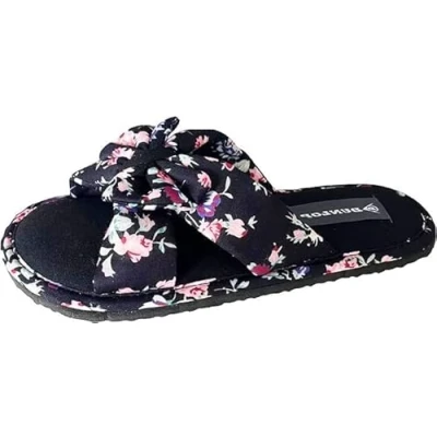 Image of DUNLOP Womens Floral Knot Sandals Summer Sliders Fabric Cushioned Padded Memory Foam Casual Holiday Shoes (Black, UK Footwear Size System, Adult, Women, Numeric, Medium, 6)