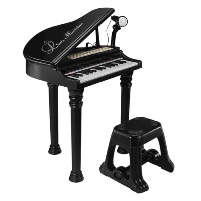 Image of Kids Electronic Grand Piano Musical Instrument Keyboard Organ Toy Microphone &amp; Stool (Black)