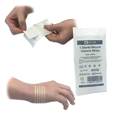 Image of 250 STRIPS (50 PACKS) OF QUALICARE 3MM X 75MM ADHESIVE HYPO ALLERGENIC STERILE SKIN SUTURES STITCH WOUND CLOSURE