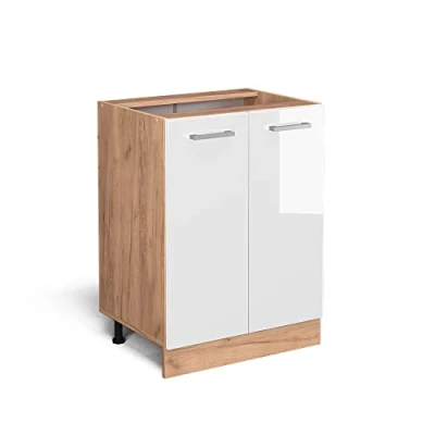 Image of Vicco Kitchen base cabinet Raul, White High Gloss/Gold power oak, 60 cm without worktop
