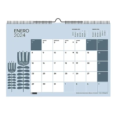 Image of Miquelrius Wall Calendar 2024, A3 Size: 420 x 296 mm, With Space to Note, Double Spiral Binding, Spanish, 12 Colours