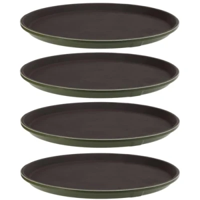 Image of YUENPUN 4 PCS 28cm Round Non Slip Trays, 11 Inch Black Plastic Serving Tray, Drinks Trays with Rubber Surface for Food, Drinks, Coffee