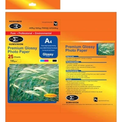 Image of Sumvision Photo Picture Photographic Paper A4 180gm Glossy Premium Professional Gloss Finish Inkjet Printable 25 Sheet Pack