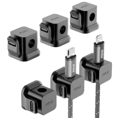 Image of PZOZ 6 Pack Cable Clips Tidy Management Cord Organiser Holder Self Adhesive Desk Wire for Phone Charging Home Office (Black)