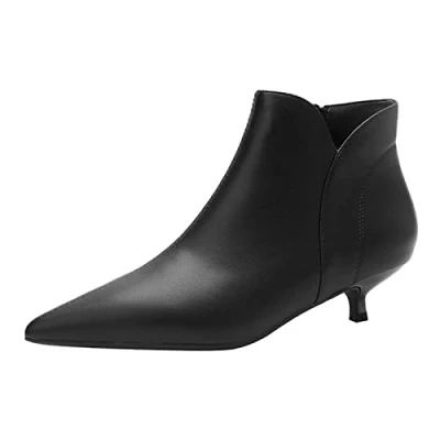 Image of Women Booties Low Kitten Heel Ankle Boots Pointed Toe Short Sexy Shoes Heeled Booties,Black,37