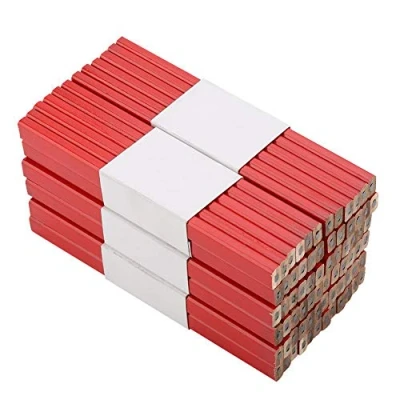 Image of GOTOTOP Wood Carpenter&#039;s Pencil, 72Pcs Octagonal 175mm Pencil Set Hard Black Lead Carpenter Tool, Red