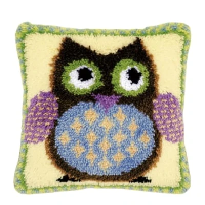 Image of CAIRF Cartoon Owl Pattern D Latch Hook Pillow Case Kits Embroidery DIY Cushion Cover Kit for Starters Adults or Children, 43 X cm