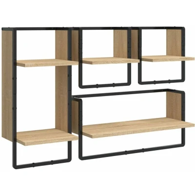 Image of vidaXL 4 Piece Wall Shelf Set with Bars Sonoma Oak Engineered Wood