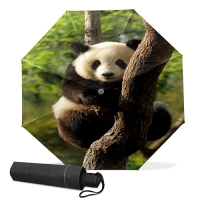 Image of GISPOG Automatic Folding Umbrella, Panda Cute Tree Waterproof Compact Sun and Rain Travel Umbrellas for Women &amp; Men