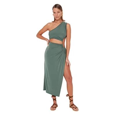 Image of Trendyol Women&#039;s Woman Bodycon Fitted Knit Dress, Khaki, UK 34