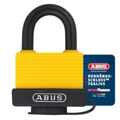 Image of Padlock 70AL/45 made of solid aluminium weatherproof with protective cap and plastic coating ABUS security level 5 yellow
