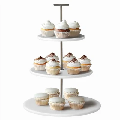Image of Navaris 3 Tier Cake Stand, Round, White Natural Marble Tiered Tray Cupcake Stand Afternoon Tea Stands Perfect for Cupcakes, Cakes, Desserts, Fruit &amp; More