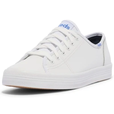 Image of Keds Women&#039;s Kickstart Retro Court Leather Sneaker, White Blue, 5 UK