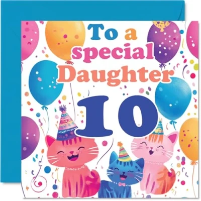 Image of 10th Daughter Birthday Card Cute Cats Special Happy for from Mum Dad, 145mm x Age 10 Ten Greeting Cards