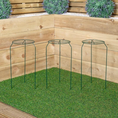Image of Pack of 3 Tom Chambers Urban Dark Green Metal Herbaceous Garden Plant Support Grow Through Small 40cm x 20cm