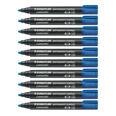 Image of STAEDTLER Lumocolor Bullet Tip Permanent Marker, Blue, Pack of 10