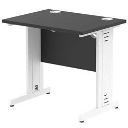 Image of Impulse 800x600mm Straight Desk Black Top White Cable Managed Leg