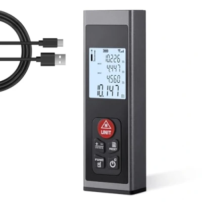Image of Laser Measure Hychika Distance Rechargeable 40M Rangefinder With LCD Backlit M/In/Ft Multiple Measurement Modes Pythagoras Area Volume Measurements