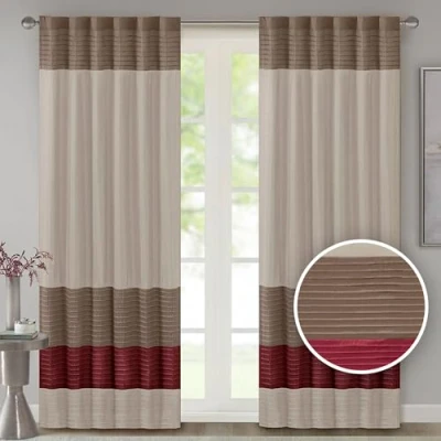 Image of Madison Park Amherst Faux Silk Rod Pocket Curtain With Privacy Lining for Living Room, Window Drapes Bedroom and Dorm, 50x84, Red