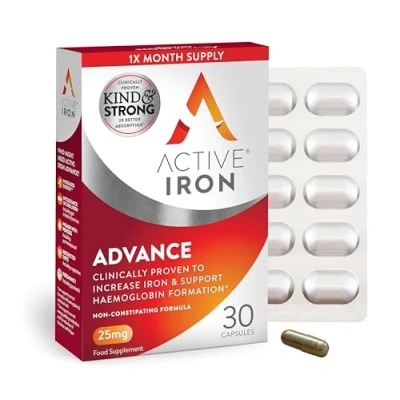 Image of Active Iron Advance 25mg Supplement Non Constipating Clinically Proven to Increase Levels Fights Tiredness &amp; Fatigue 30 Daily Capsules