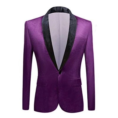 Image of PYJTRL Mens Fashion Velvet Suit Jacket Slim Fit Blazers (Purple, 42)