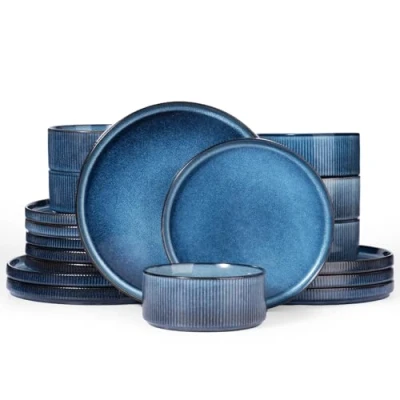 Image of Richmount Star Plates and Bowls Set, 18 Pieces Dinner Sets for 6 People, Stoneware Dinnerware with Plates/Salad Plates/Cereal Bowls, Dishwasher &amp; Microwave Safe, NebulasBlue