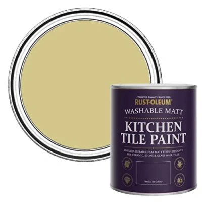 Image of Rust Oleum Green water resistant Kitchen Tile Paint in Matt Finish Wasabi 750ml