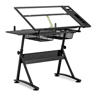 Image of Drafting Desk Drawing Art Shelves Tiltable 0 70 Glass Top 120x60cm