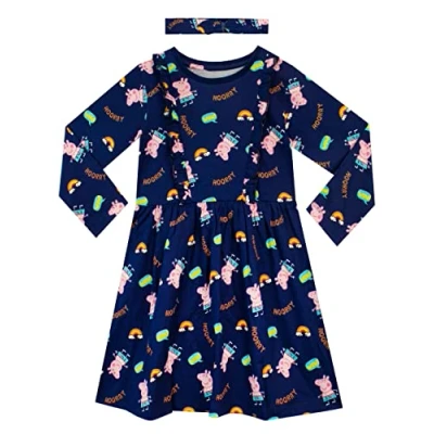 Image of Peppa Pig Girls Dress and Headband Blue 7 8 Years