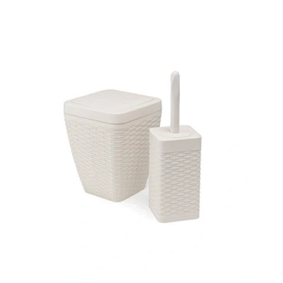 Image of Addis Faux Rattan Square Bathroom Set Includes Swing Bin &amp; Toilet Brush, Calico Linen Leather Plastic