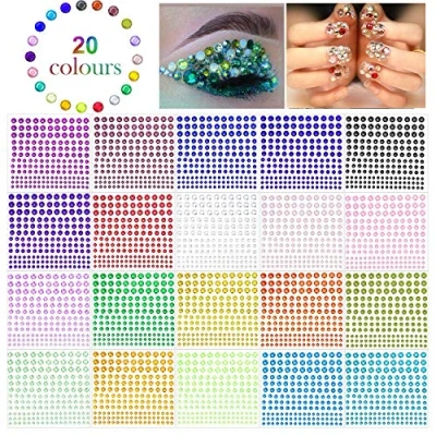 Image of PHOGARY Self Adhesive Rhinestone Sticker 3300 Pieces Crystal in 4 Size 20 Colors Bling Craft Jewels Gem Stickers for Crafts, Body, DIY Nails, Festival, Carnival, Makeup