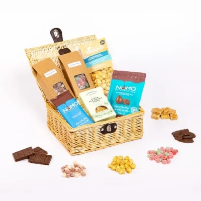 Image of Luxury Vegan Hamper Chocolate, Sweet, Fudge &amp; Gourmet Popcorn Food Gift for Xmas, Birthday or a Thank You The Co.
