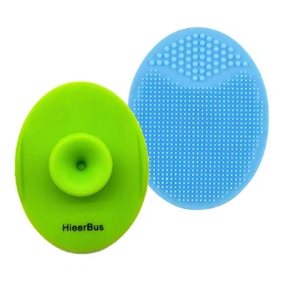 Image of HieerBus Facial Cleansing Brush,Soft Silicone Face Scrubber,Facial Exfoliation Scrub for Massage Pore Blackhead Removing Deep Scrubbing All Kinds of Skins (2ed Fruit Green+Light Blue)