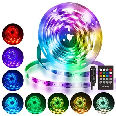 Image of Hually Led Strips Lights, 3M /9.8ft TV Backlight USB Powered, 5050 RGB Light Strip with 4 Dynamic &amp; Sync Music Lighting Mode for 40 to 60 Inch HDTV, PC Monitor, Home, Kitchen Christmas Party