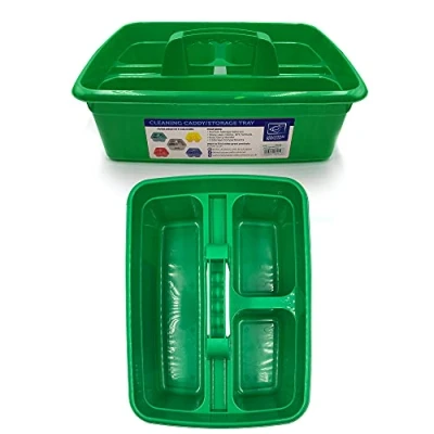 Image of TDBS The Dustpan and Brush Store Cleaning Caddy With Handle Cleaners Organiser Carry Baskets For Products (Green)