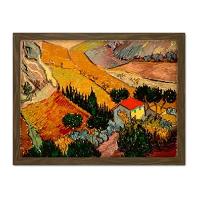 Image of Wee Blue Coo Van Gogh Landscape With House Ploughman Artwork Framed Wall Art Print 18X24 Inch