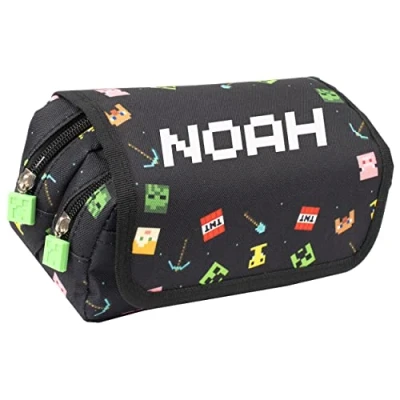 Image of Minecraft Large Pencil Case Personalised Design Boys and Girls 2 Spacious Compartments Stationery Supplies for Kids Black