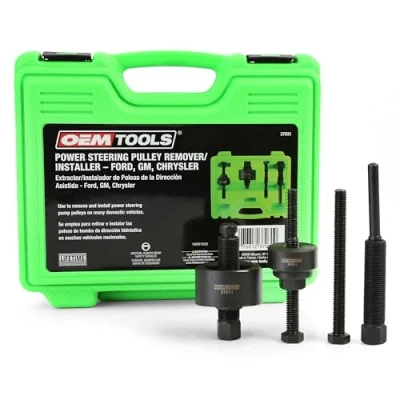 Image of OEMTOOLS 37031 Power Steering Pulley Puller and Installer Kit, Removes Installs Pump Pulleys on Most Domestic Vehicles, Ford, GM, VW, green