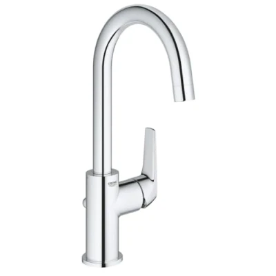 Image of GROHE Start Flow Single Lever Basin, L Size A Water Saving Tap with High Swivel Spout and Pop Up Waste Set, Chrome Finish 23811000