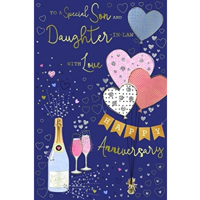 Image of Special Days Son &amp; Daughter In Law Happy Anniversary Heart Balloons Design Card Lovely Verse