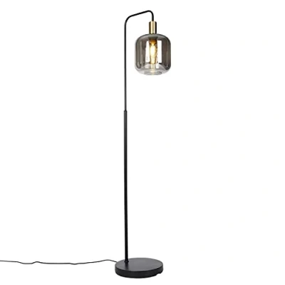 Image of Qazqa Design Floor lamp Black with Gold and Smoke Glass Zuzanna Suitable for LED E27 1 Light Living Room I Bedroom
