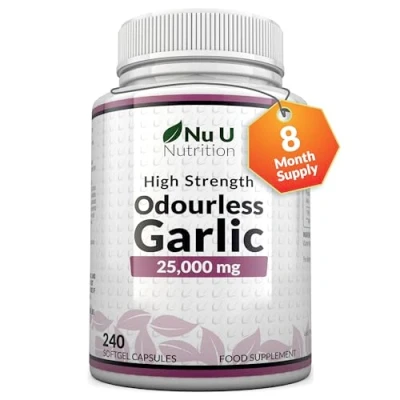 Image of Garlic Capsules 25,000 mg 240 Softgel 8 Month Supply High Strength Supplement Extract from Allium Sativum 1.5 of Allicin Nu U Nutrition