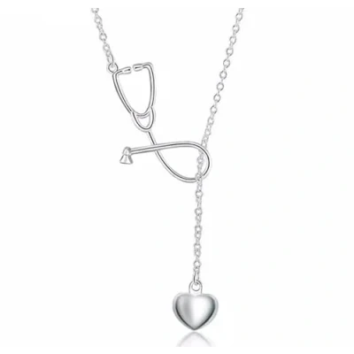 Image of Doctor Stethoscope Heart Necklace, Braver than you believe, stronger seem, smarter think