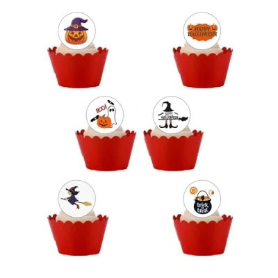 Image of 24 Pre Cut CLIPART HALLOWEEN Themed Edible Wafer Paper Cake Toppers Decorations